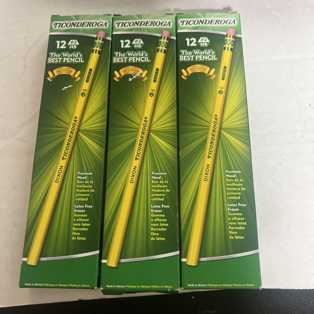 2017 Dixon Ticonderoga Pencils #2 HB Cedar‎ Wood Latex-Free, 12 Count Each Pack